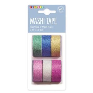 Washi tape glitter 6 rl. 3mx15mm
