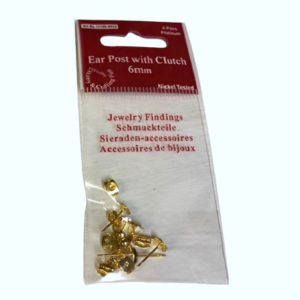 Ørestikker flad guld fv..6mm m/plade 8st