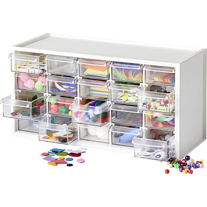 Hobbykommode 3 med 20 skuffer - hvid Mål på box L:38 x B:15,5 x H:19 cm